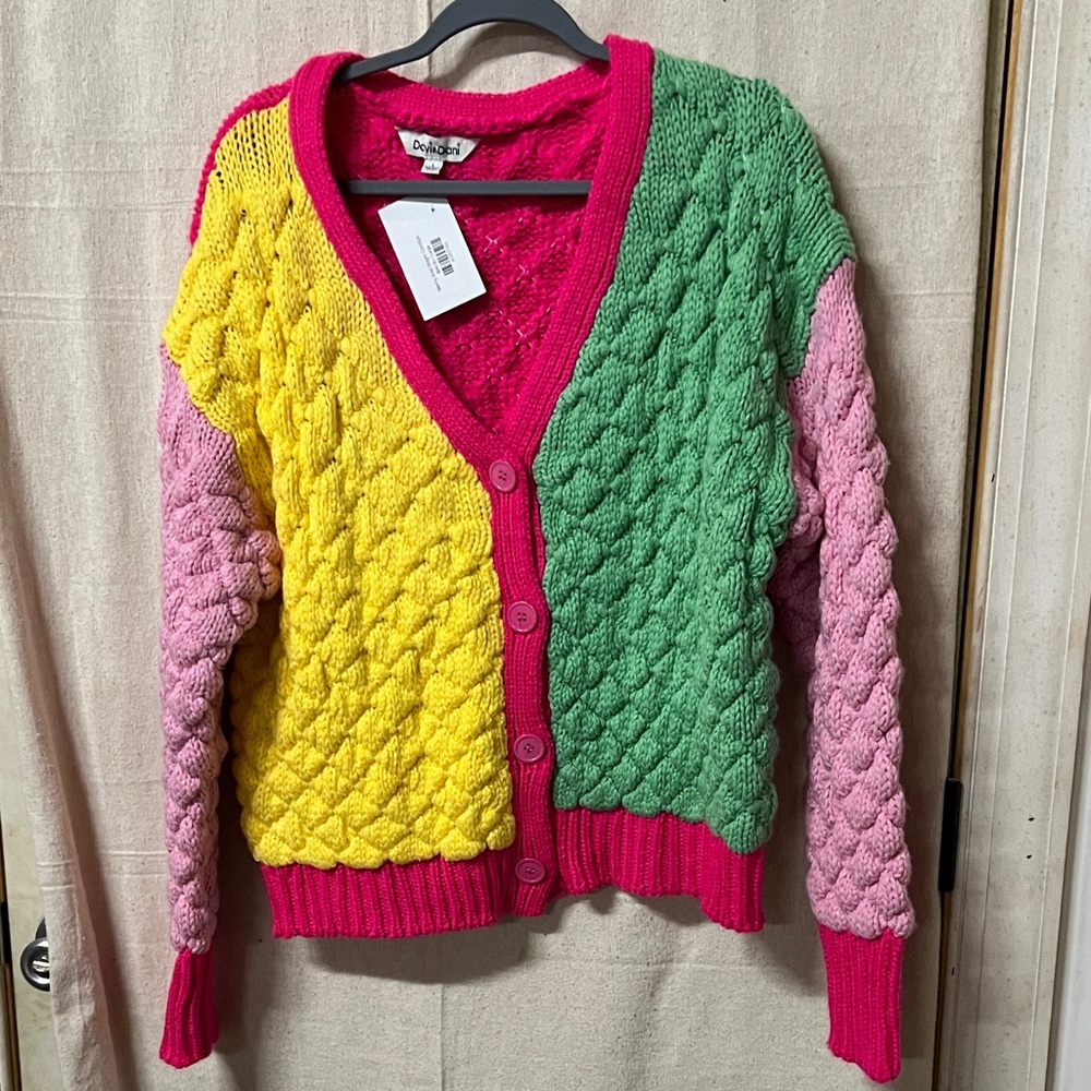 Davi and Dani Multicolor Cable Knit Cardigan